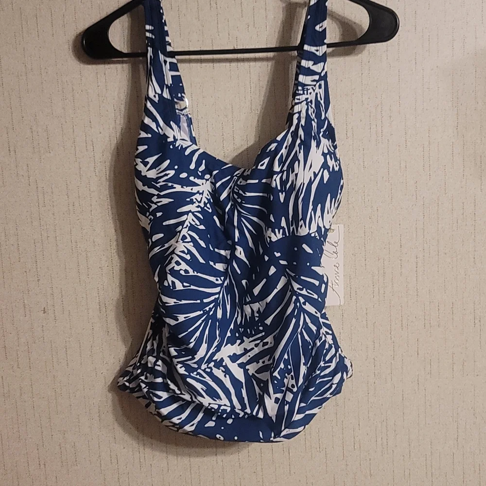 ANNE COLE TROPICAL TANKINI TOP: BLUE/WHITE: NWT: SZ SMALL